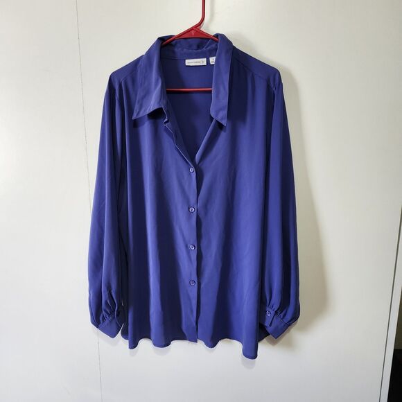 Susan Graver Tops - Susan Graver Purple Button Down Shirt Womens 1X Long Sleeve Collared Lightweight